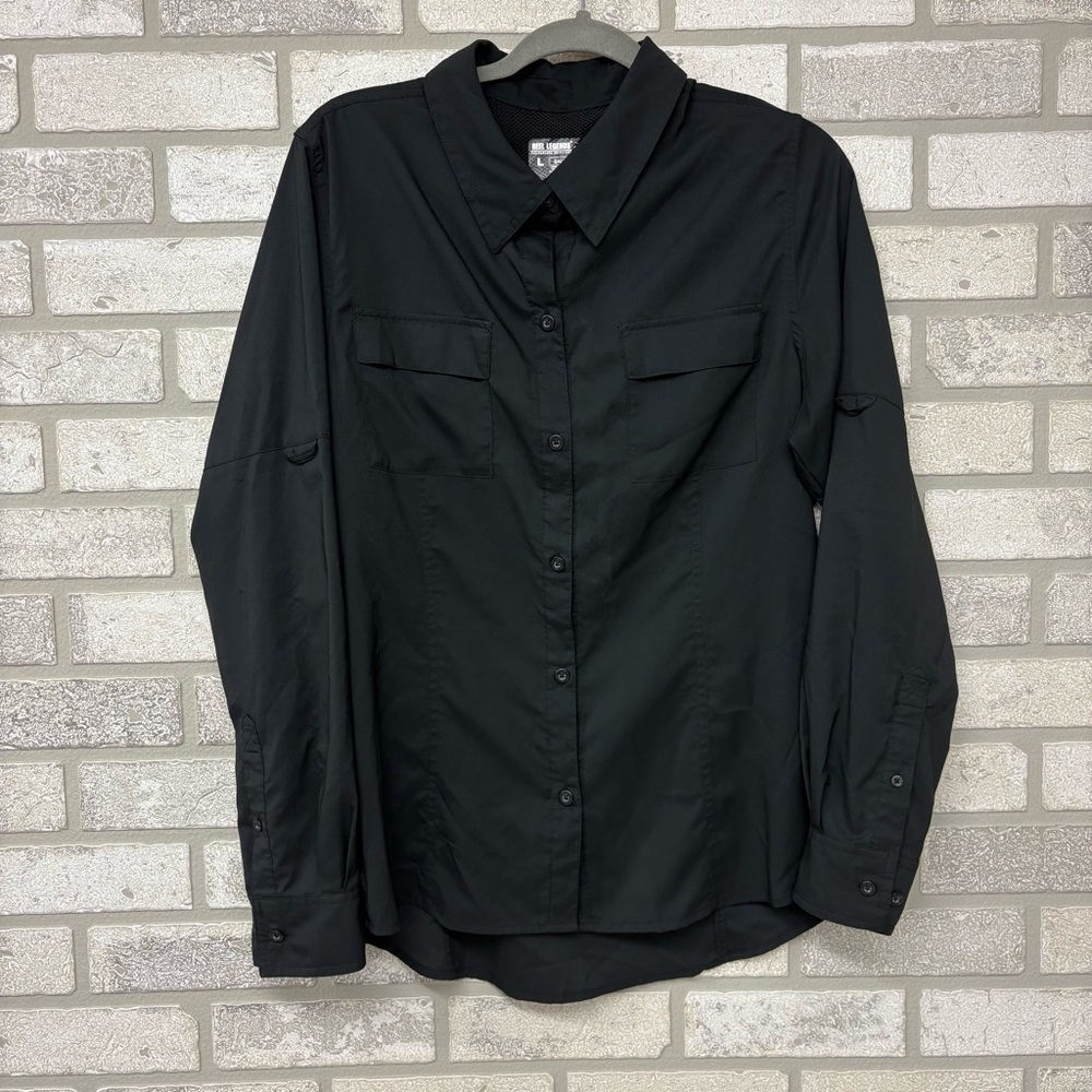 Reel Legends Saltwater Solid Black Fishing Shirt Size Large